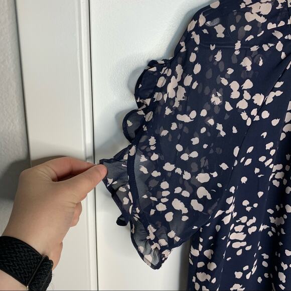 Madewell Memento Navy Blue Floral Ruffle Short Sleeve Top Size XS - Picture 4 of 9